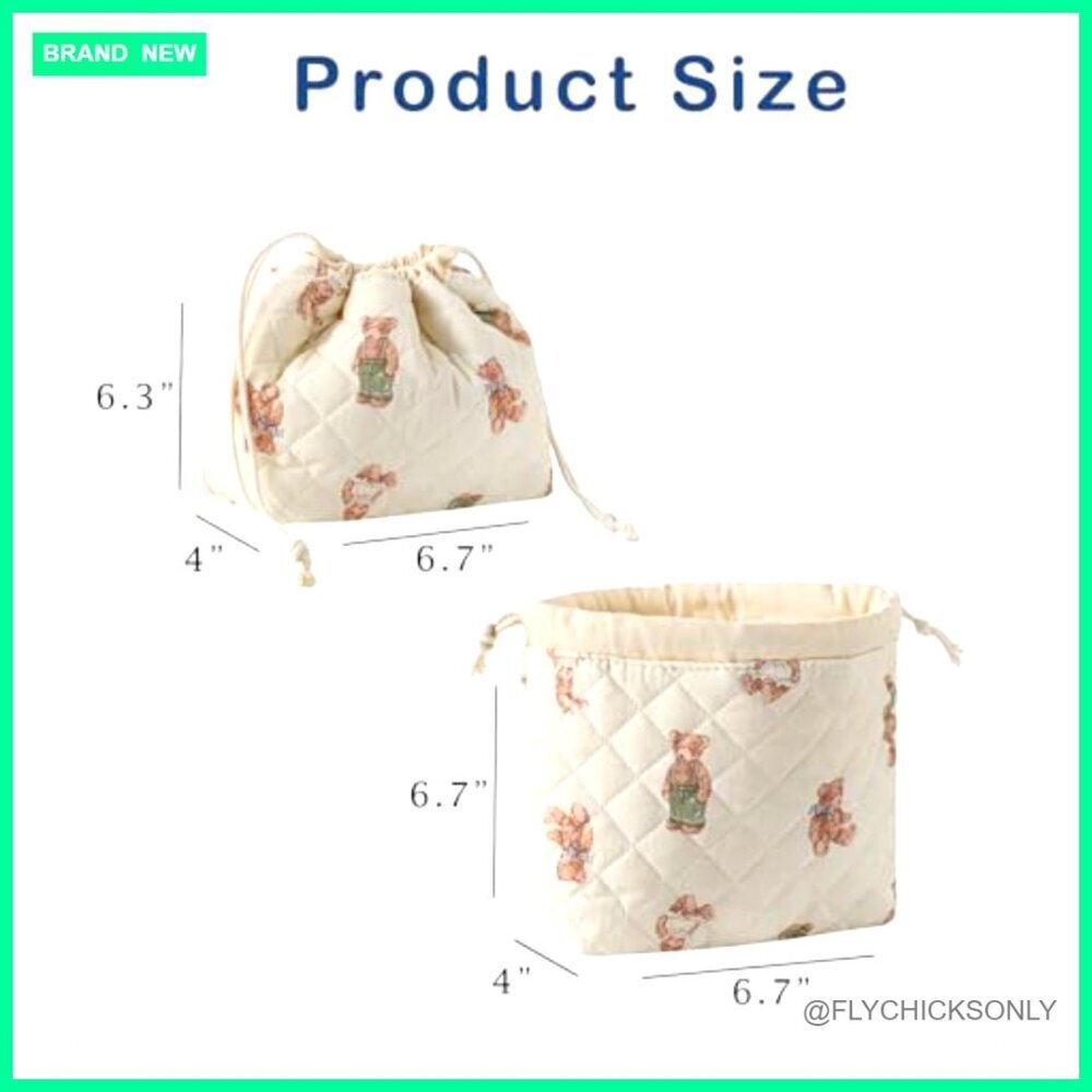 Quilted Drawstring Makeup Bag Canvas Lining Travel Toiletry Cosmetic - Picture 2 of 6